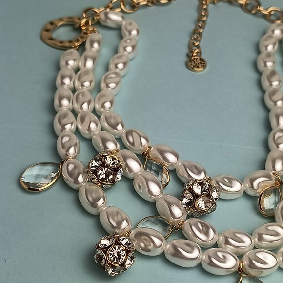 Lilly Pulitzer Statement Necklace 3 Strand Dreamy Pearl In Resort White Casual - Picture 6 of 13